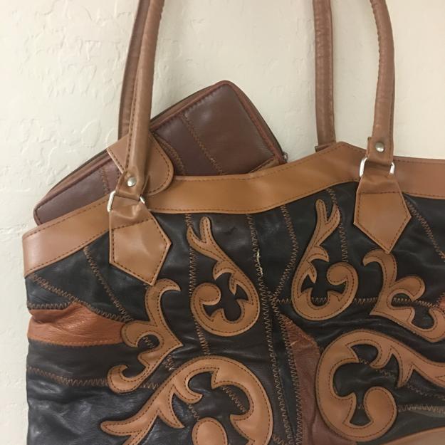 Z-Mkt | Gold Coast Brown Patchwork Genuine Leather Purse with Matching Wallet