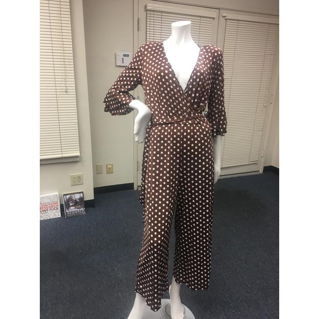 Z-Mkt | Venus Brown & Polka Dot Stretch Jumpsuit
