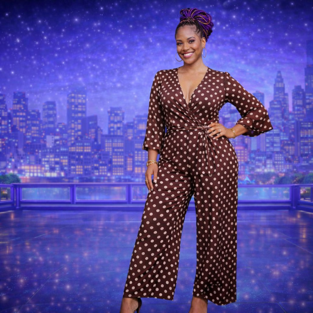 Z-Mkt | Venus Brown & Polka Dot Stretch Jumpsuit